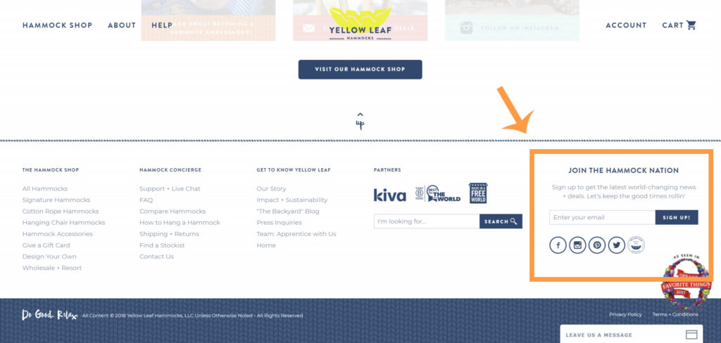 Yellowleaf Hammocks Footer Email Signup Form