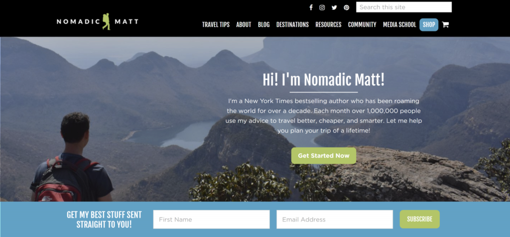 Nomadic Matt email signup