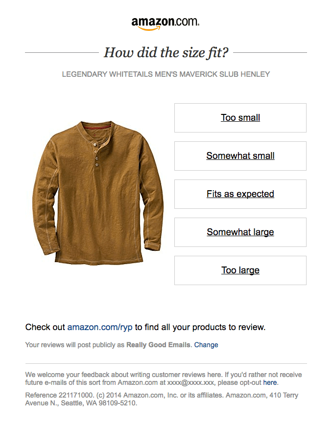 Customer feedback email from Amazon