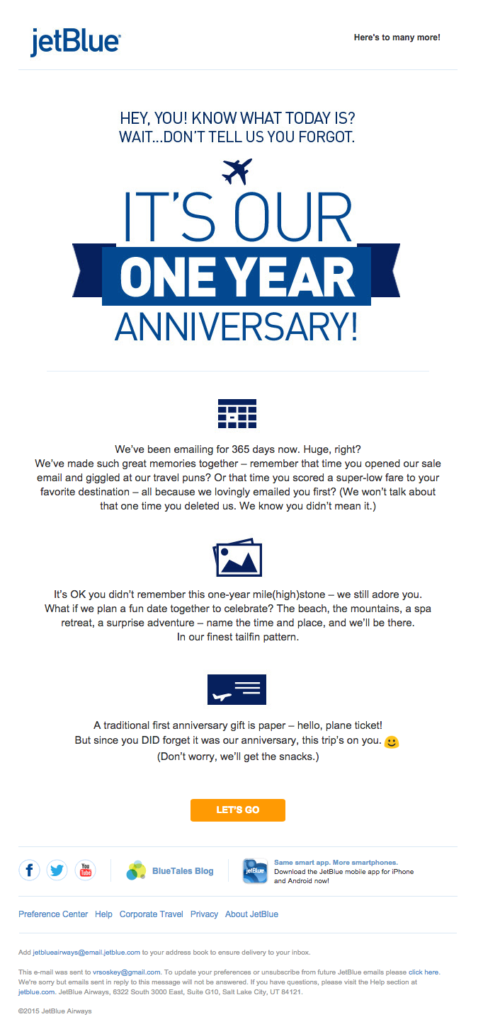 Email Personalization - JetBlue