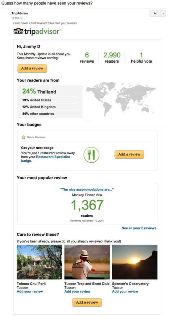Email Personalization - Trip Advisor