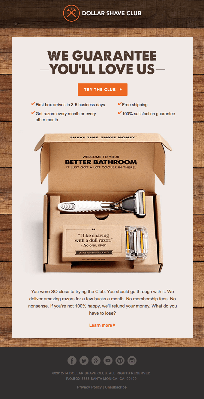 Cart abandonment email - Dollar Shave Club