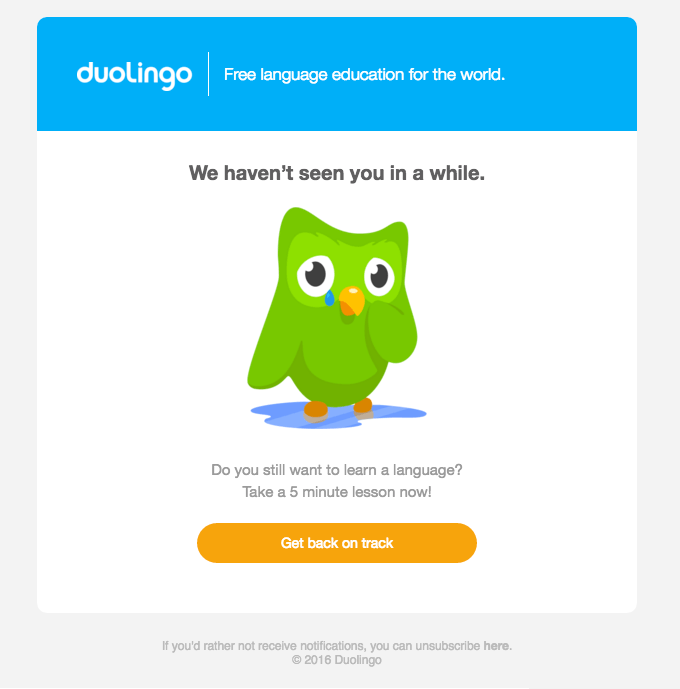 Re-engagement email - Duolingo