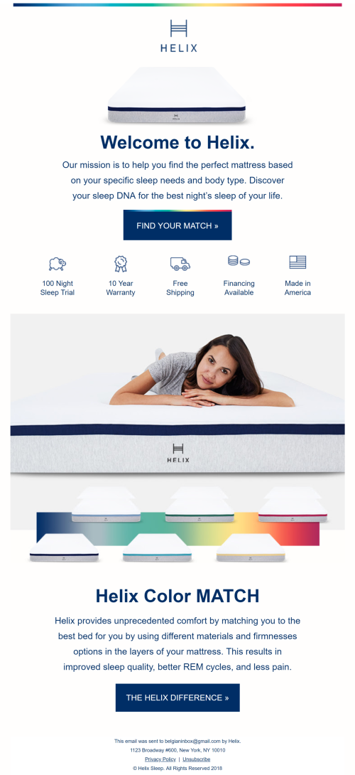 Helix Sleep – welcome mail Helix Sleep - welcome mail